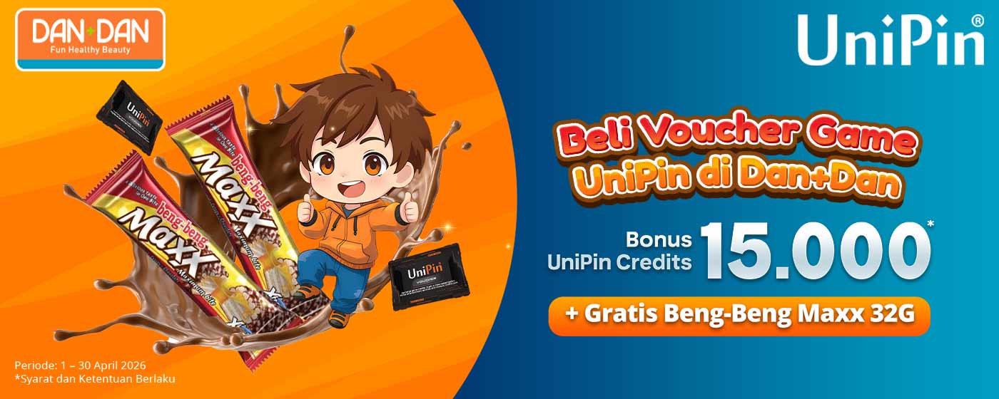 Top Up Makin Untung! Beli Voucher UniPin di Dan+Dan, Bonus 15.000 Credits + Beng-Beng Gratis!